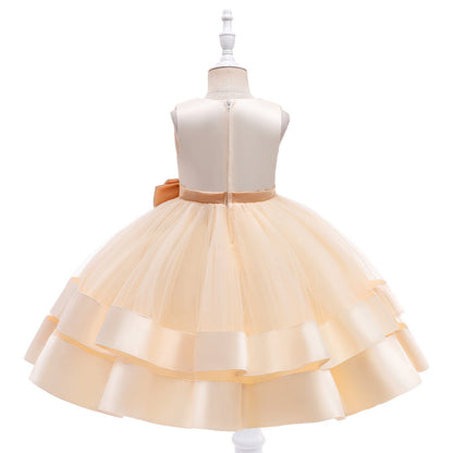Ballkleid V-Ausschnitt Ärmelloses Blumenmädchenkleid mit Schleife
