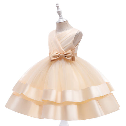 Ballkleid V-Ausschnitt Ärmelloses Blumenmädchenkleid mit Schleife