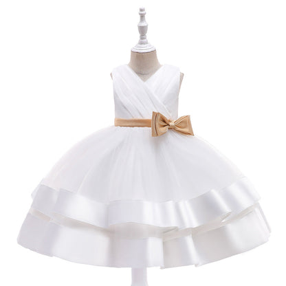 Ballkleid V-Ausschnitt Ärmelloses Blumenmädchenkleid mit Schleife