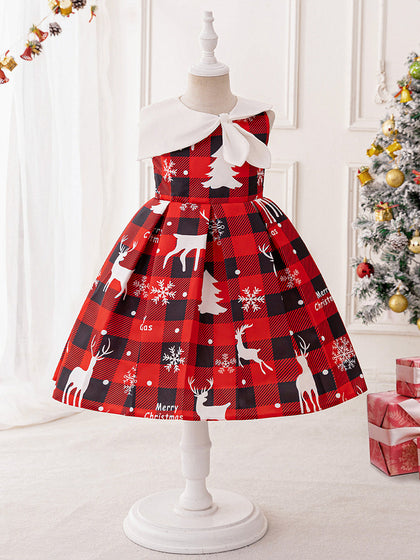 Ballkleid U-Ausschnitt Ärmellos Geraffte Weihnachtskleider für Mädchen