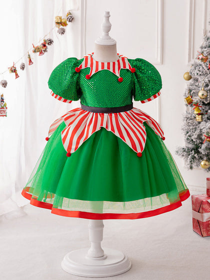 Ballkleid mit U-Ausschnitt und Puffärmeln, Weihnachtskleider für Mädchen