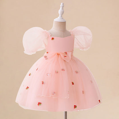 Ballkleid mit U-Ausschnitt und Puffärmeln, Blumenmädchenkleider mit Schleife