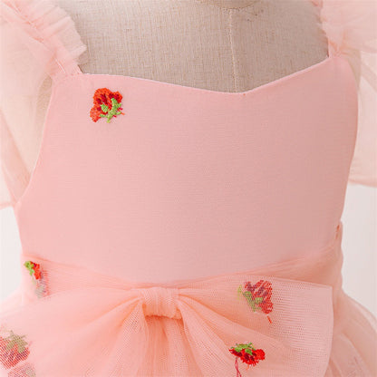 Ballkleid mit U-Ausschnitt und Puffärmeln, Blumenmädchenkleider mit Schleife