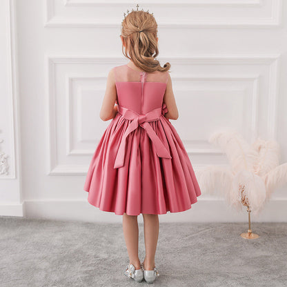 Ballkleid U-Ausschnitt Ärmellose Blumenmädchenkleider mit einfarbigen Blumen