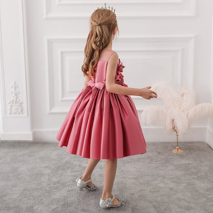 Ballkleid U-Ausschnitt Ärmellose Blumenmädchenkleider mit einfarbigen Blumen