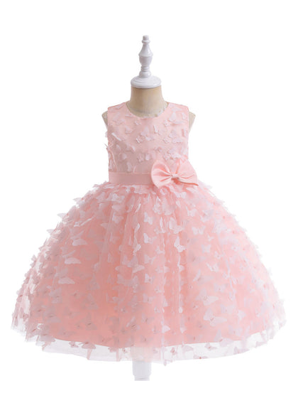 Ballkleid U-Ausschnitt Ärmellose Blumenmädchenkleider mit einfarbigen Blumen