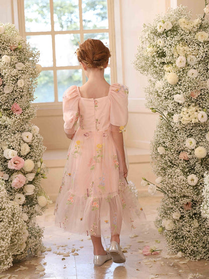 A-Linie/Princess-Linie Quadratischer Ausschnitt Puffärmel Tüll Blumenmädchenkleider mit Stickerei