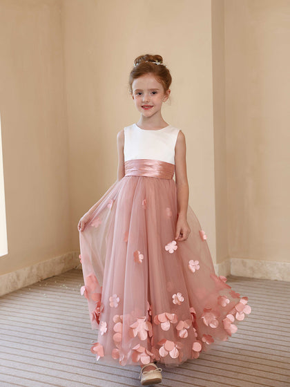 A-Linie/Princess-Linie Rundhalsausschnitt Ärmellose Blumenmädchenkleider mit Applikationen