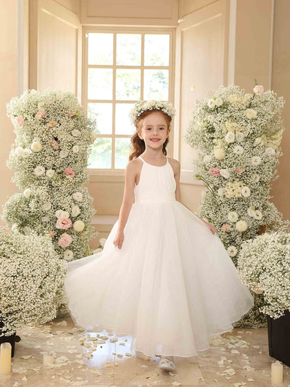 A-Linie/Princess-Linie Neckholder Ärmellose Blumenmädchenkleider mit Rüschen