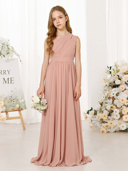 A-Linie/Princess-Linie Chiffon Ärmellos One-Shoulder-Träger Bodenlang Blumenmädchenkleider