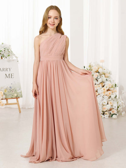 A-Linie/Princess-Linie Chiffon Ärmellos One-Shoulder-Träger Bodenlang Blumenmädchenkleider