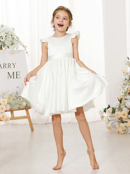 A-Linie/Princess-Linie Satin Kurze Ärmel U-Ausschnitt Mini Blumenmädchenkleider