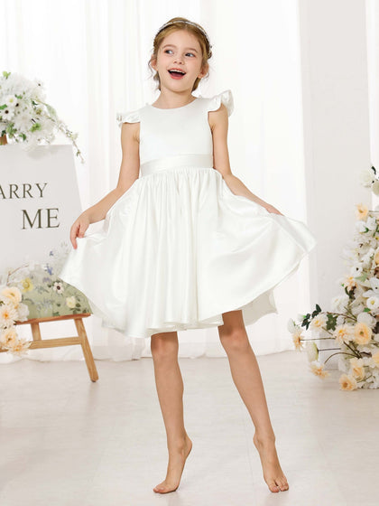 A-Linie/Princess-Linie Satin Kurze Ärmel U-Ausschnitt Mini Blumenmädchenkleider