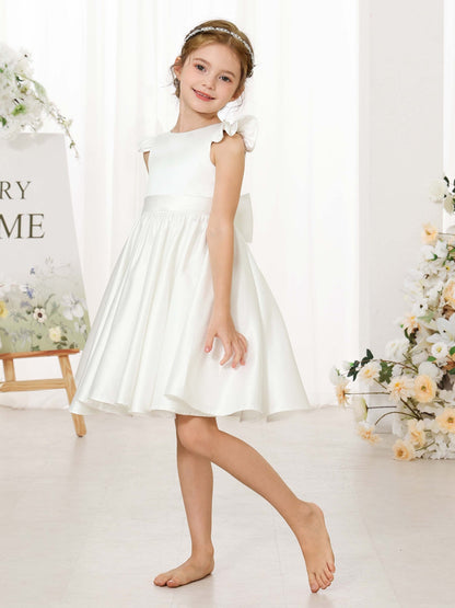 A-Linie/Princess-Linie Satin Kurze Ärmel U-Ausschnitt Mini Blumenmädchenkleider