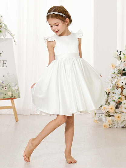 A-Linie/Princess-Linie Satin Kurze Ärmel U-Ausschnitt Mini Blumenmädchenkleider