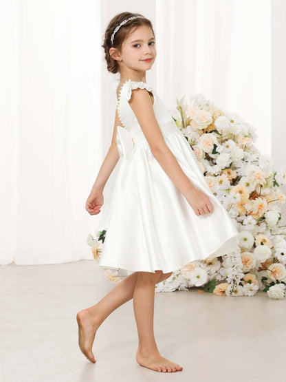 A-Linie/Princess-Linie Satin Kurze Ärmel U-Ausschnitt Mini Blumenmädchenkleider