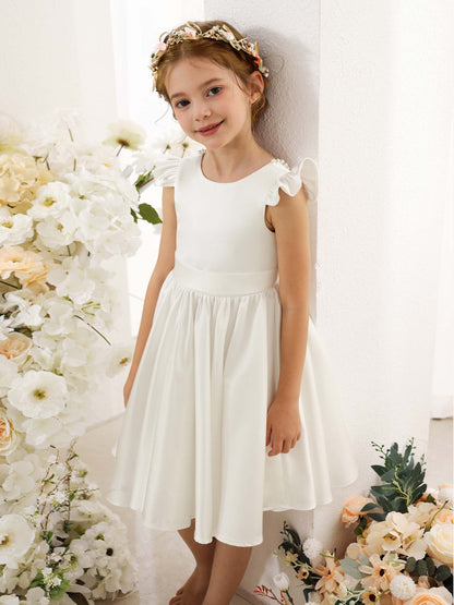 A-Linie/Princess-Linie Satin Kurze Ärmel U-Ausschnitt Mini Blumenmädchenkleider