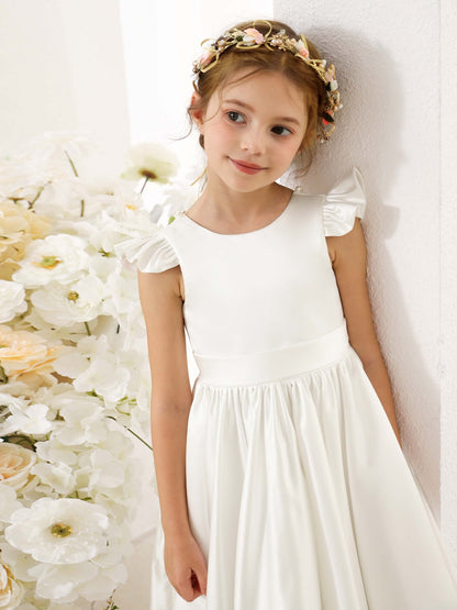 A-Linie/Princess-Linie Satin Kurze Ärmel U-Ausschnitt Mini Blumenmädchenkleider