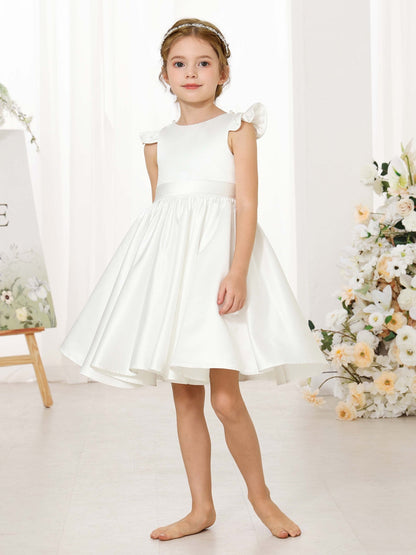 A-Linie/Princess-Linie Satin Kurze Ärmel U-Ausschnitt Mini Blumenmädchenkleider