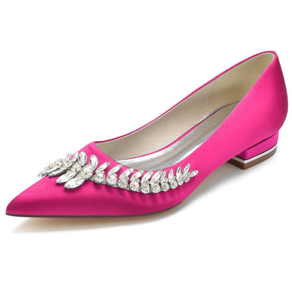Damen Seidensatin mit flachem Absatz Geschlossene Zehenpartie Strass Partyschuhe