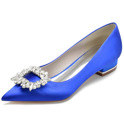 Damen Seidensatin Geschlossene Zehenpartie Mit Strass Flachem Absatz Hochzeitsschuhe