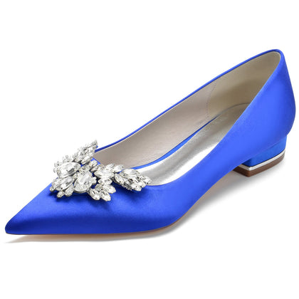 Damen Seidensatin mit Strass Geschlossene Zehenpartie Flacher Absatz Partyschuhe