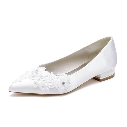 Damen Seidensatin mit Blume Geschlossene Zehen Flacher Absatz Abendschuhe