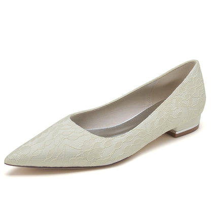 Damen Spitze mit Spitze Geschlossene Zehe Flacher Absatz Hochzeitsschuhe