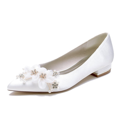 Damen Seidensatin mit Blume Geschlossene Zehen Flacher Absatz Partyschuhe