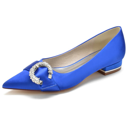 Damen Seidensatin mit geschlossener Spitze Strass Flacher Absatz Partyschuhe