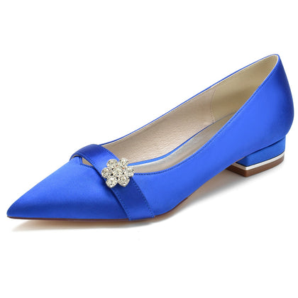 Damen Blumen Seidensatin mit Strass Geschlossene Zehe Flacher Absatz Hochzeitsschuhe