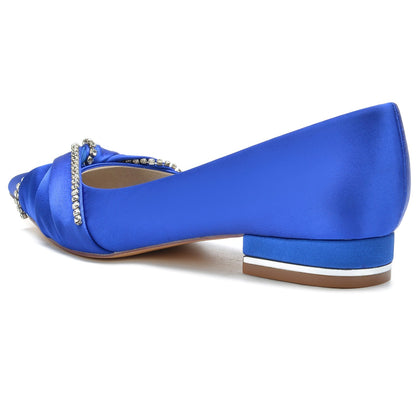 Damen Seidensatin Strass mit Geschlossener Spitze Flacher Absatz Abendschuhe