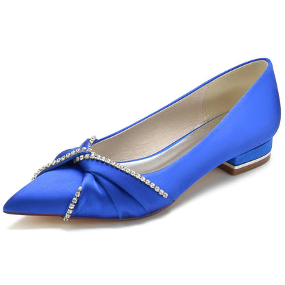 Damen Seidensatin Strass mit Geschlossener Spitze Flacher Absatz Abendschuhe