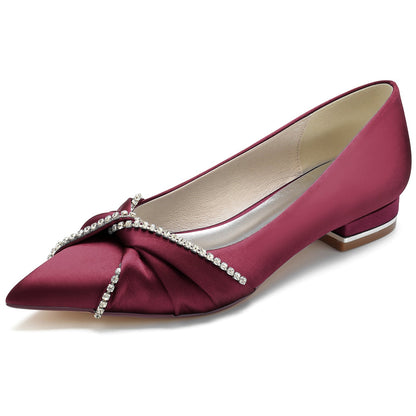 Damen Seidensatin Strass mit Geschlossener Spitze Flacher Absatz Abendschuhe