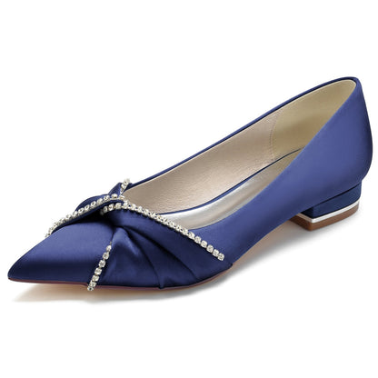 Damen Seidensatin Strass mit Geschlossener Spitze Flacher Absatz Abendschuhe