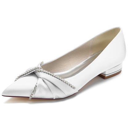 Damen Seidensatin Strass mit Geschlossener Spitze Flacher Absatz Abendschuhe