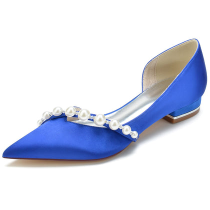 Damen Seidensatin mit Perle Geschlossene Zehe Flacher Absatz Hochzeitsschuhe