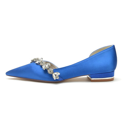 Damen Seidensatin Geschlossene Zehenpartie Mit Flachem Absatz Strass Brautschuhe