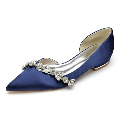 Damen Seidensatin Geschlossene Zehenpartie Mit Flachem Absatz Strass Brautschuhe