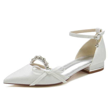 Damen Stretch Glitzer Mit Knöchelriemen Bowknot Strass Geschlossene Zehenpartie Flacher Absatz Partyschuhe