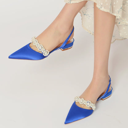 Damen Seidensatin Blume Mit Geschlossener Spitze Flacher Absatz Abendschuhe