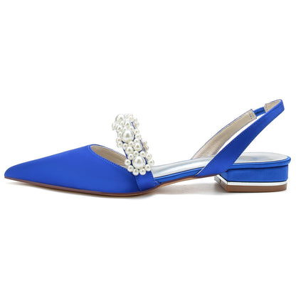 Damen Seidensatin Blume Mit Geschlossener Spitze Flacher Absatz Abendschuhe
