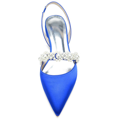 Damen Seidensatin Blume Mit Geschlossener Spitze Flacher Absatz Abendschuhe