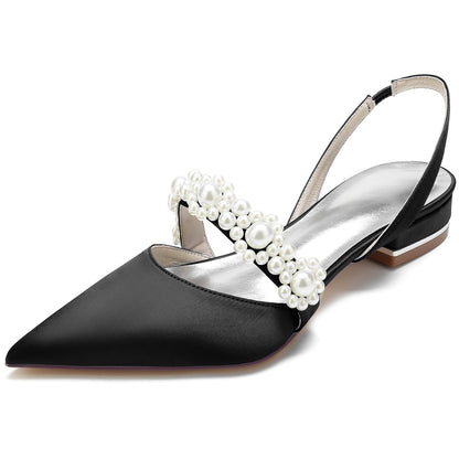 Damen Seidensatin Blume Mit Geschlossener Spitze Flacher Absatz Abendschuhe
