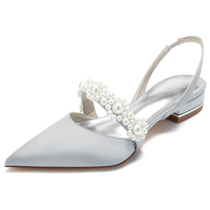 Damen Seidensatin Blume Mit Geschlossener Spitze Flacher Absatz Abendschuhe