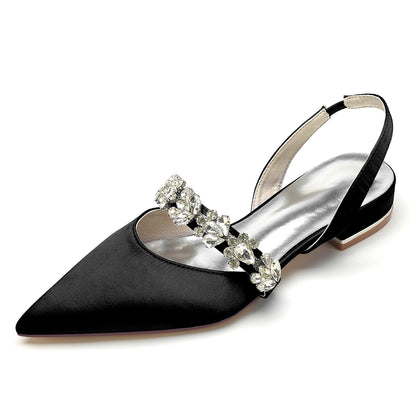 Damen Seidensatin mit Strass Geschlossene Zehen Flacher Absatz Abendschuhe