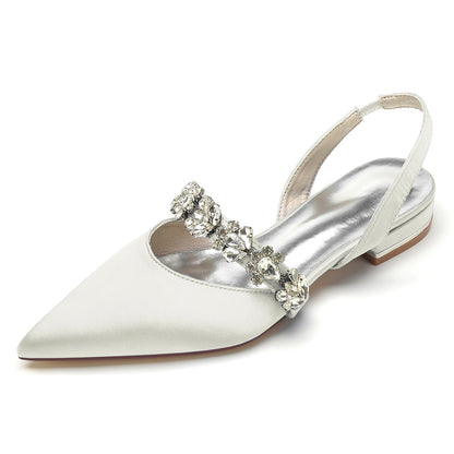 Damen Seidensatin mit Strass Geschlossene Zehen Flacher Absatz Abendschuhe