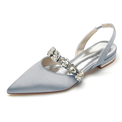 Damen Seidensatin mit Strass Geschlossene Zehen Flacher Absatz Abendschuhe