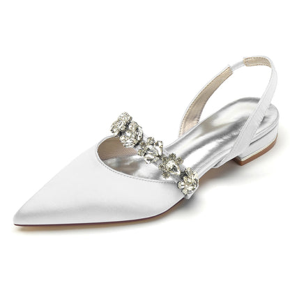 Damen Seidensatin mit Strass Geschlossene Zehen Flacher Absatz Abendschuhe