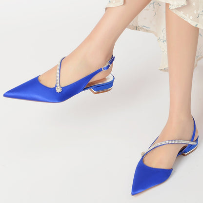 Damen Seidensatin mit Knöchelriemen Geschlossene Zehenpartie Strass Flacher Absatz Abendschuhe